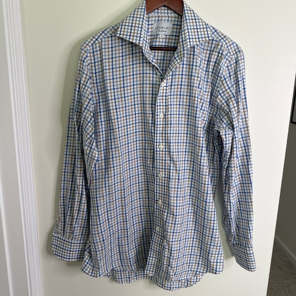 Ledbury Blue and Green Plaid Dress Shirt - Men's